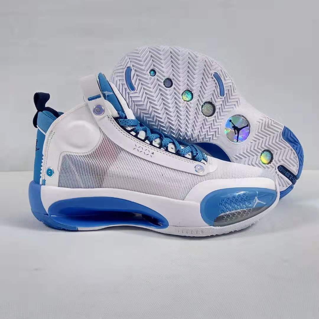 New Air Jordan 34 White Sea Blue Shoes - Click Image to Close